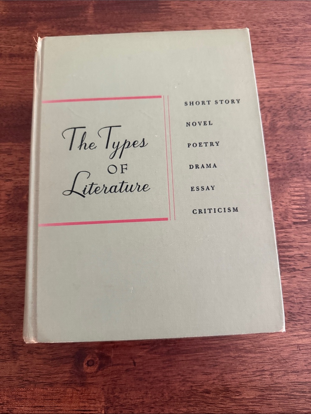 1955 vintage hardcover book The types of literature